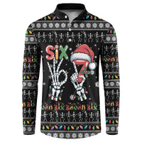Six Seven Funny Skeleton Fingers Christmas Button Sweatshirt Creepy Santa Skeleton Hands - Wonder Print Shop