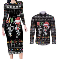 Six Seven Funny Skeleton Fingers Christmas Couples Matching Long Sleeve Bodycon Dress and Long Sleeve Button Shirt Creepy Santa Skeleton Hands - Wonder Print Shop