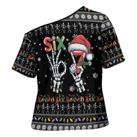 Six Seven Funny Skeleton Fingers Christmas Cross Shoulder Shirt Creepy Santa Skeleton Hands - Wonder Print Shop