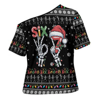 Six Seven Funny Skeleton Fingers Christmas Cross Shoulder Shirt Creepy Santa Skeleton Hands - Wonder Print Shop