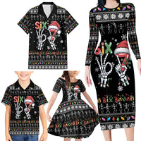 Six Seven Funny Skeleton Fingers Christmas Family Matching Long Sleeve Bodycon Dress and Hawaiian Shirt Creepy Santa Skeleton Hands - Wonder Print Shop