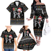 Six Seven Funny Skeleton Fingers Christmas Family Matching Off The Shoulder Long Sleeve Dress and Hawaiian Shirt Creepy Santa Skeleton Hands - Wonder Print Shop
