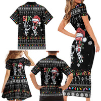 Six Seven Funny Skeleton Fingers Christmas Family Matching Short Sleeve Bodycon Dress and Hawaiian Shirt Creepy Santa Skeleton Hands - Wonder Print Shop