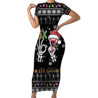 Six Seven Funny Skeleton Fingers Christmas Family Matching Short Sleeve Bodycon Dress and Hawaiian Shirt Creepy Santa Skeleton Hands - Wonder Print Shop