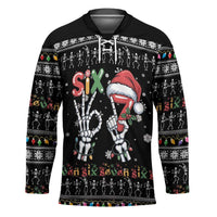 Six Seven Funny Skeleton Fingers Christmas Hockey Jersey Creepy Santa Skeleton Hands - Wonder Print Shop