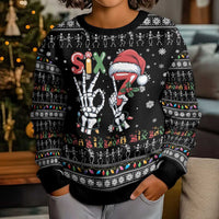 Six Seven Funny Skeleton Fingers Christmas Kid Ugly Christmas Sweater Creepy Santa Skeleton Hands - Wonder Print Shop