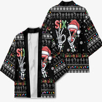 Six Seven Funny Skeleton Fingers Christmas Kimono Creepy Santa Skeleton Hands - Wonder Print Shop