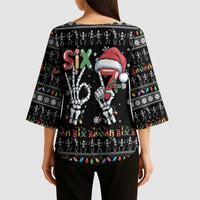 Six Seven Funny Skeleton Fingers Christmas Kimono Sleeve Blouse Creepy Santa Skeleton Hands - Wonder Print Shop