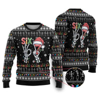 Six Seven Funny Skeleton Fingers Christmas Ugly Christmas Sweater Creepy Santa Skeleton Hands - Wonder Print Shop