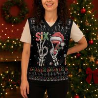 Six Seven Funny Skeleton Fingers Christmas Knitted V-Neck Vest Creepy Santa Skeleton Hands - Wonder Print Shop