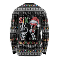 Six Seven Funny Skeleton Fingers Christmas Long Sleeve Shirt Creepy Santa Skeleton Hands - Wonder Print Shop