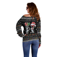 Six Seven Funny Skeleton Fingers Christmas Off Shoulder Sweater Creepy Santa Skeleton Hands - Wonder Print Shop