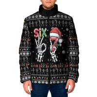 Six Seven Funny Skeleton Fingers Christmas Padded Jacket Creepy Santa Skeleton Hands - Wonder Print Shop