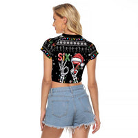 Six Seven Funny Skeleton Fingers Christmas Raglan Cropped T Shirt Creepy Santa Skeleton Hands - Wonder Print Shop