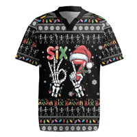 Six Seven Funny Skeleton Fingers Christmas Rugby Jersey Creepy Santa Skeleton Hands - Wonder Print Shop