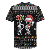 Six Seven Funny Skeleton Fingers Christmas Rugby Jersey Creepy Santa Skeleton Hands - Wonder Print Shop