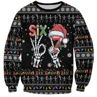 Six Seven Funny Skeleton Fingers Christmas Sweatshirt Creepy Santa Skeleton Hands - Wonder Print Shop