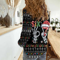 Six Seven Funny Skeleton Fingers Christmas Women Casual Shirt Creepy Santa Skeleton Hands - Wonder Print Shop