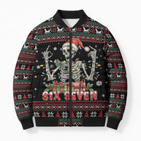 Six Seven Santa Skeleton Bomber Puffer Jacket Funny Christmas Skull - Wonder Print Shop