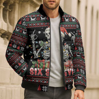Six Seven Santa Skeleton Bomber Puffer Jacket Funny Christmas Skull - Wonder Print Shop