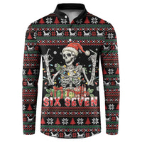 Six Seven Santa Skeleton Button Sweatshirt Funny Christmas Skull - Wonder Print Shop