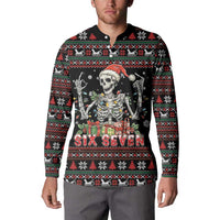 Six Seven Santa Skeleton Button Sweatshirt Funny Christmas Skull - Wonder Print Shop