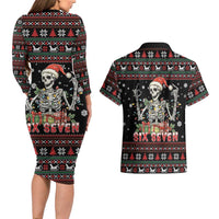 Six Seven Santa Skeleton Couples Matching Long Sleeve Bodycon Dress and Hawaiian Shirt Funny Christmas Skull - Wonder Print Shop
