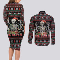 Six Seven Santa Skeleton Couples Matching Long Sleeve Bodycon Dress and Long Sleeve Button Shirt Funny Christmas Skull - Wonder Print Shop