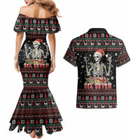 Six Seven Santa Skeleton Couples Matching Mermaid Dress and Hawaiian Shirt Funny Christmas Skull - Wonder Print Shop