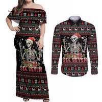 Six Seven Santa Skeleton Couples Matching Off Shoulder Maxi Dress and Long Sleeve Button Shirt Funny Christmas Skull - Wonder Print Shop