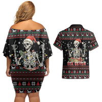 Six Seven Santa Skeleton Couples Matching Off Shoulder Short Dress and Hawaiian Shirt Funny Christmas Skull - Wonder Print Shop