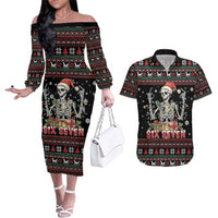 Six Seven Santa Skeleton Couples Matching Off The Shoulder Long Sleeve Dress and Hawaiian Shirt Funny Christmas Skull - Wonder Print Shop