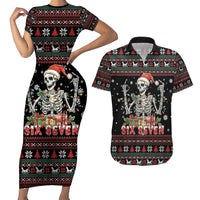 Six Seven Santa Skeleton Couples Matching Short Sleeve Bodycon Dress and Hawaiian Shirt Funny Christmas Skull - Wonder Print Shop