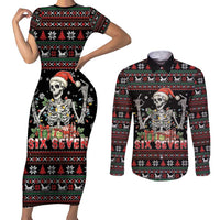 Six Seven Santa Skeleton Couples Matching Short Sleeve Bodycon Dress and Long Sleeve Button Shirt Funny Christmas Skull - Wonder Print Shop