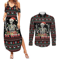 Six Seven Santa Skeleton Couples Matching Summer Maxi Dress and Long Sleeve Button Shirt Funny Christmas Skull - Wonder Print Shop