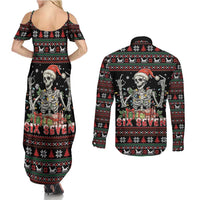 Six Seven Santa Skeleton Couples Matching Summer Maxi Dress and Long Sleeve Button Shirt Funny Christmas Skull - Wonder Print Shop