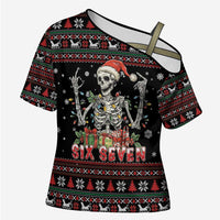 Six Seven Santa Skeleton Cross Shoulder Shirt Funny Christmas Skull - Wonder Print Shop