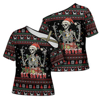 Six Seven Santa Skeleton Cross Shoulder Shirt Funny Christmas Skull - Wonder Print Shop