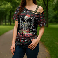 Six Seven Santa Skeleton Cross Shoulder Shirt Funny Christmas Skull - Wonder Print Shop