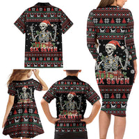 Six Seven Santa Skeleton Family Matching Long Sleeve Bodycon Dress and Hawaiian Shirt Funny Christmas Skull - Wonder Print Shop