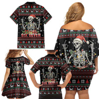Six Seven Santa Skeleton Family Matching Off Shoulder Short Dress and Hawaiian Shirt Funny Christmas Skull - Wonder Print Shop