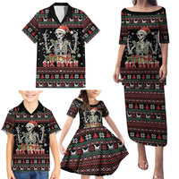 Six Seven Santa Skeleton Family Matching Puletasi and Hawaiian Shirt Funny Christmas Skull - Wonder Print Shop