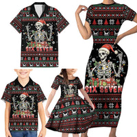 Six Seven Santa Skeleton Family Matching Short Sleeve Bodycon Dress and Hawaiian Shirt Funny Christmas Skull - Wonder Print Shop
