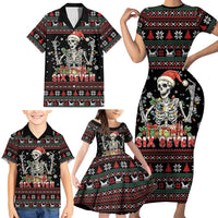 Six Seven Santa Skeleton Family Matching Short Sleeve Bodycon Dress and Hawaiian Shirt Funny Christmas Skull - Wonder Print Shop