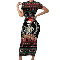 Six Seven Santa Skeleton Family Matching Short Sleeve Bodycon Dress and Hawaiian Shirt Funny Christmas Skull - Wonder Print Shop
