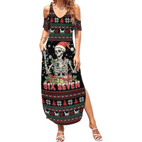 Six Seven Santa Skeleton Family Matching Summer Maxi Dress and Hawaiian Shirt Funny Christmas Skull - Wonder Print Shop