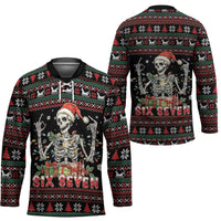 Six Seven Santa Skeleton Hockey Jersey Funny Christmas Skull - Wonder Print Shop