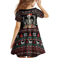 Six Seven Santa Skeleton Kid Short Sleeve Dress Funny Christmas Skull - Wonder Print Shop