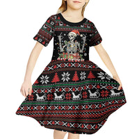 Six Seven Santa Skeleton Kid Short Sleeve Dress Funny Christmas Skull - Wonder Print Shop