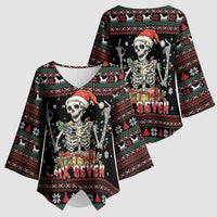 Six Seven Santa Skeleton Kimono Sleeve Blouse Funny Christmas Skull - Wonder Print Shop